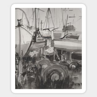 Boatyard, sketch of the boatyard, Uphill, North Somerset Sticker